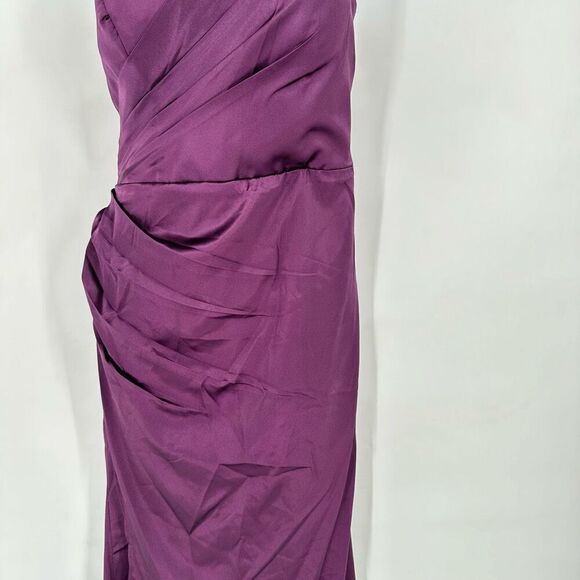 NWT Women's One Shoulder Tie Back Ruched Side Cocktail Maxi Dress Plum Size 14 - Picture 6 of 8